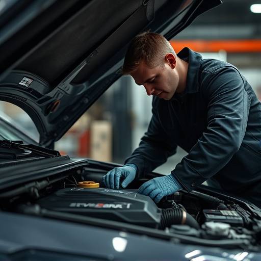 A mechanic working on a car engine