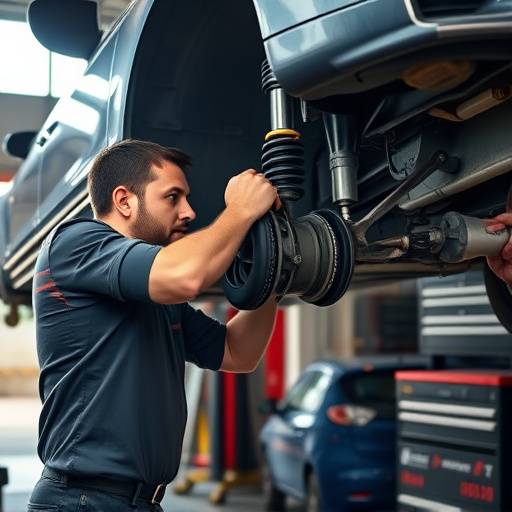 Mechanic working on suspension